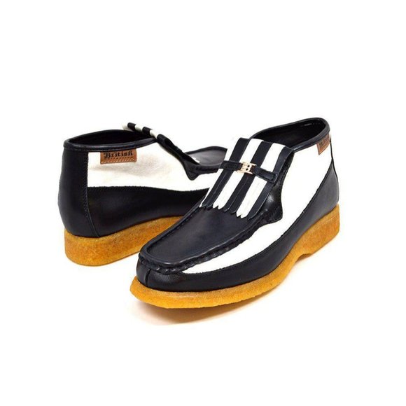 British Walkers Apollo Men's Black and White Leather Slip On Ankle Boots - Picture 1 of 6